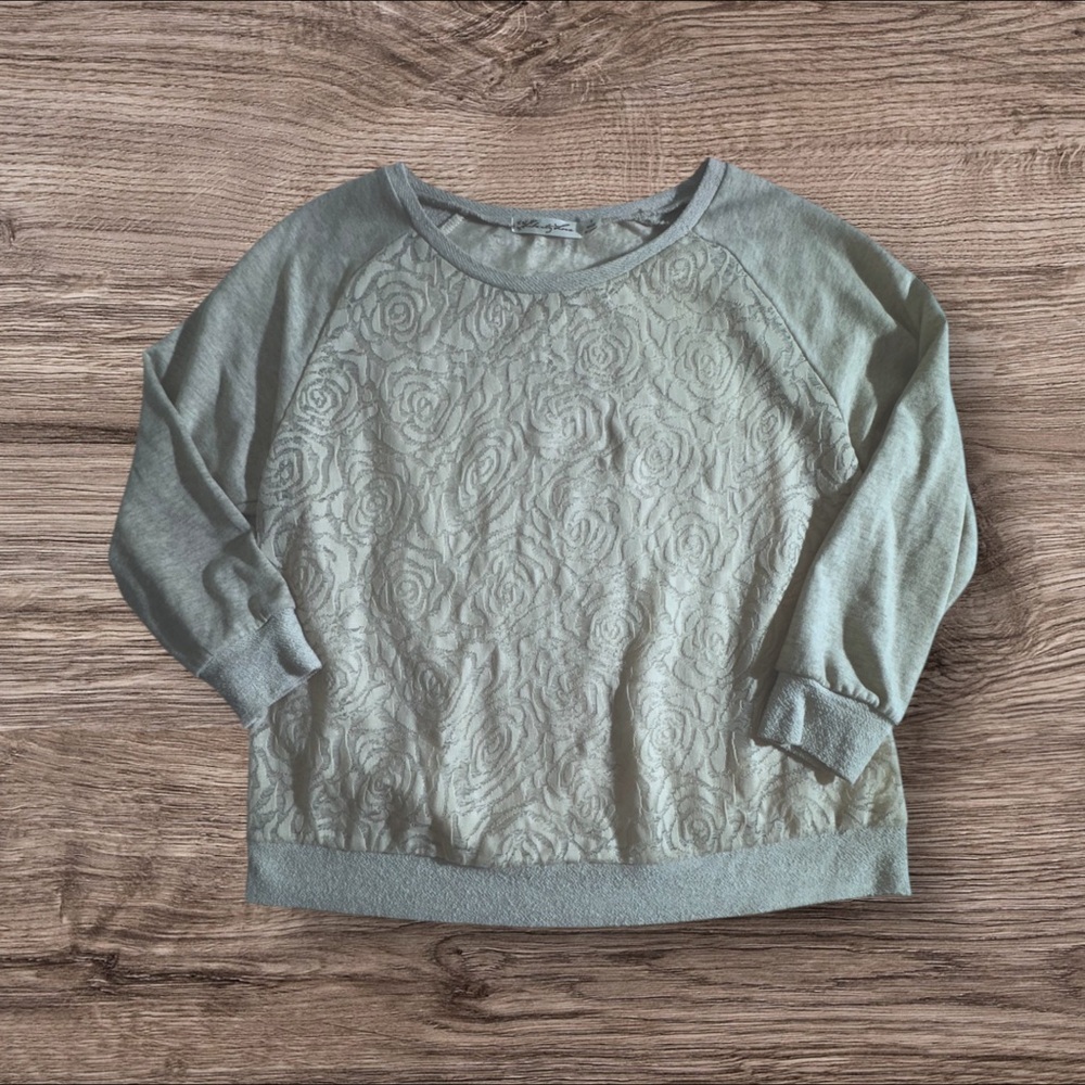 Liberty Love Boho Cream Floral Sheer 3/4 Sleeve Top